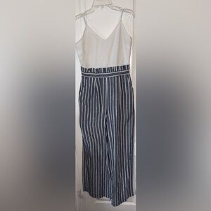 Lydelle Like New Striped Navy and White Jumpsuit